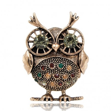 Retro big eyes owl - brooch with crystal decorations