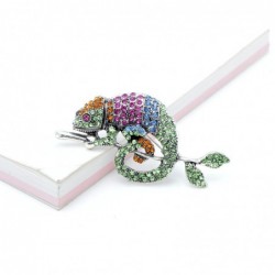 Trendy brooch with crystal chameleon / lizard