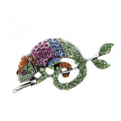 Trendy brooch with crystal chameleon / lizard