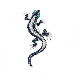 Navy crystal lizard - brooch