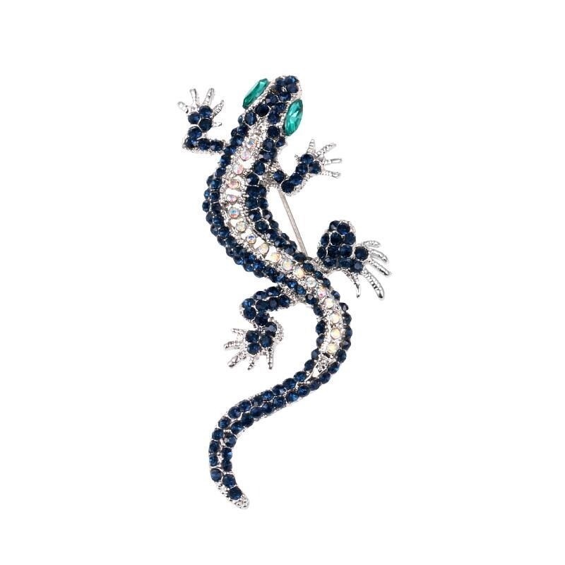 Navy crystal lizard - brooch
