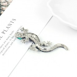 Navy crystal lizard - brooch