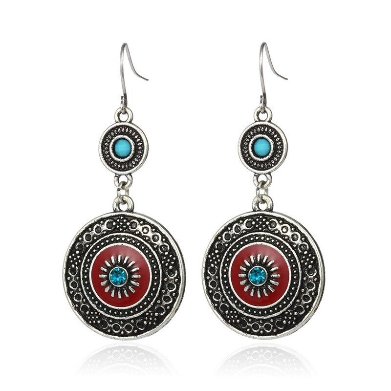 Vintage ethnic style earrings - with rhinestones / red enamelEarrings