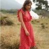 Summer dotted dress - with ruffles sleeves - midi - chiffon