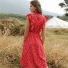 Summer dotted dress - with ruffles sleeves - midi - chiffon