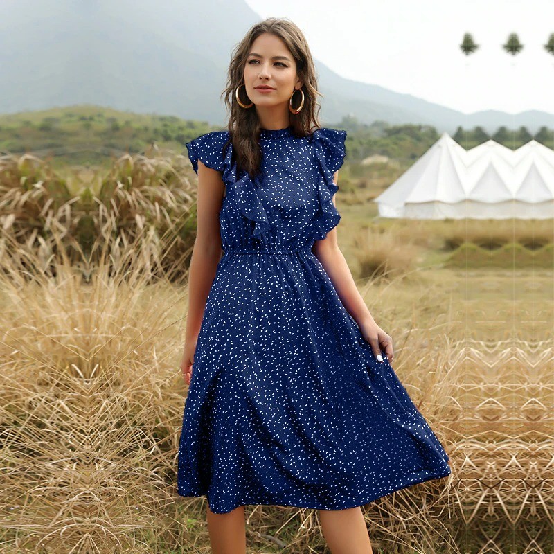 Summer dotted dress - with ruffles sleeves - midi - chiffon Summer dotted dress - with ruffles sleeves - midi - chiffon