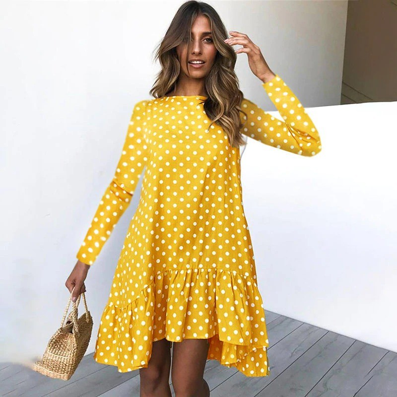 Autumn polka dot dress - with long sleeves