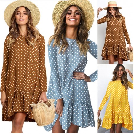 Autumn polka dot dress - with long sleevesDresses
