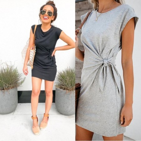 Fashionable mini pregnancy dress - tie-in waist - short sleeve - cottonDresses