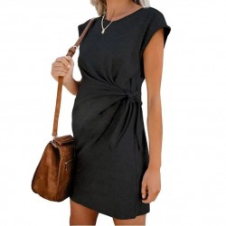 Fashionable mini pregnancy dress - tie-in waist - short sleeve - cotton