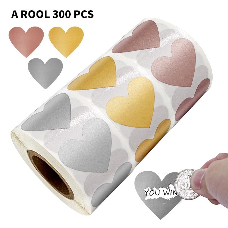Heart shaped labels - scratch stickers - 2.5cm - 300 pieces