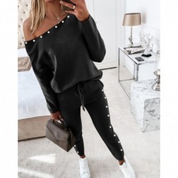 Elegant / sport tracksuit - set with sweater and pants - with heart / beads decoration