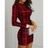 Elegant plaid mini dress - long sleeve - with back zipper - red