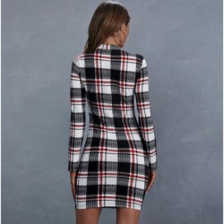 Fashionable plaid mini dress - long sleeve