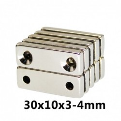 N35 - neodymium magnet - rectangular - with double 4mm holes - 30 * 10 * 3mm