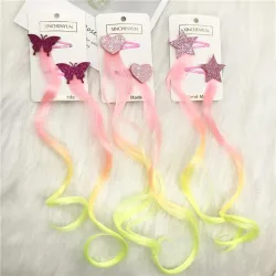 Hair clip with colorful hair - star / heart / butterfly - 2 piecesWigs
