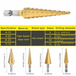 HSS drill bits - straight groove - titanium coated - for wood / metal cutting - 3 pieces
