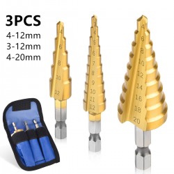 HSS drill bits - straight groove - titanium coated - for wood / metal cutting - 3 pieces