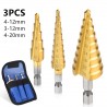 HSS drill bits - straight groove - titanium coated - for wood / metal cutting - 3 pieces