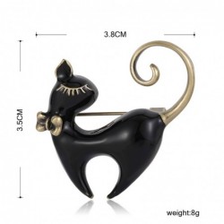 Enamel black and white cat - retro brooch