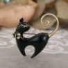 Enamel black and white cat - retro brooch