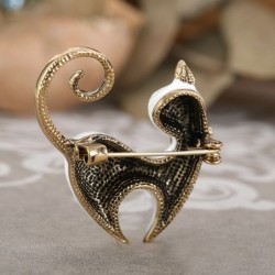 Enamel black and white cat - retro brooch