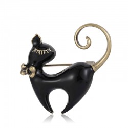 Enamel black and white cat - retro brooch