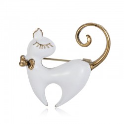 Enamel black and white cat - retro brooch