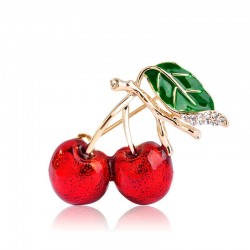 Elegant brooch with a red crystal cherry