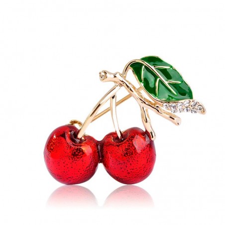 Elegant brooch with a red crystal cherry