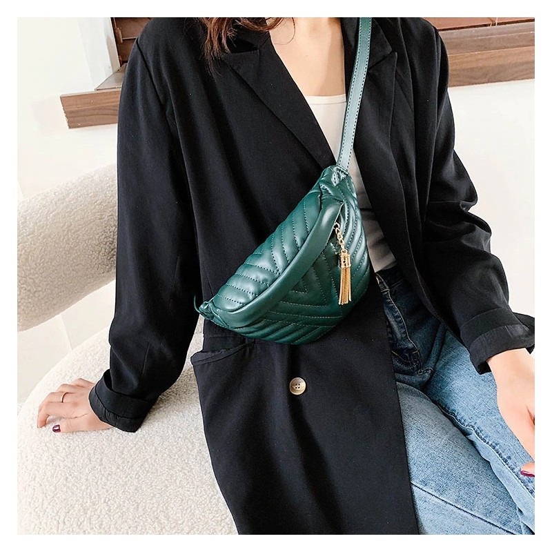 Fashionable small leather bag - with adjustable strap - waist / shoulder