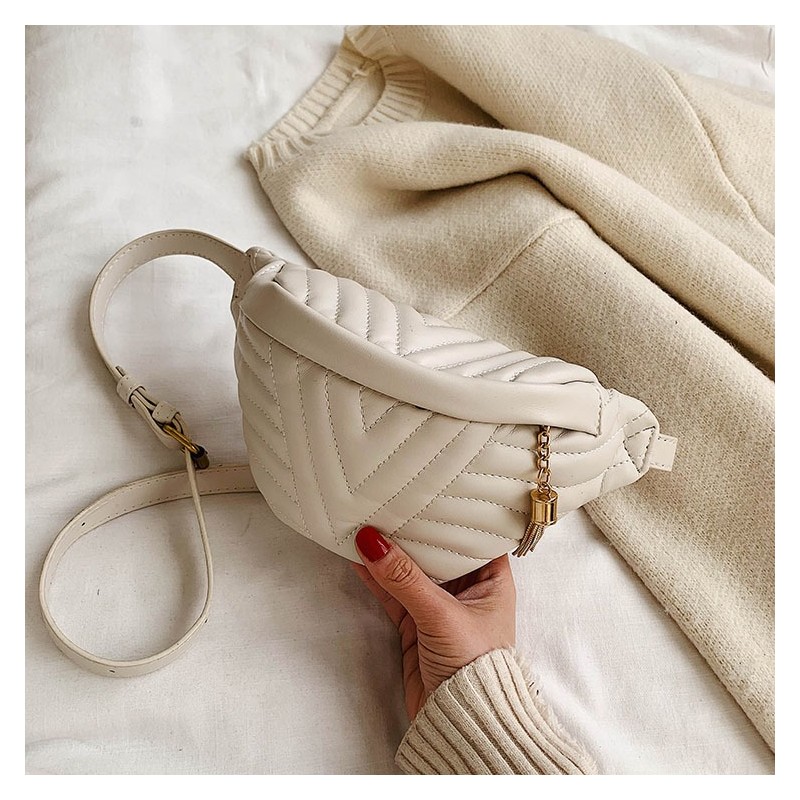 Fashionable small leather bag - with adjustable strap - waist / shoulder