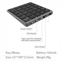 Portable numeric keyboard - Bluetooth - with USB HUB splitter
