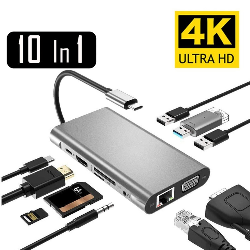 USB type-C - HUB type-C to HDMI 4K VGA adapter - RJ45 Lan Ethernet - SD - TF - 3.5mm jackHDMI switchers USB type-C - HUB type-C to HDMI 4K VGA adapter - RJ45 Lan Ethernet - SD - TF - 3.5mm jackHDMI switchers