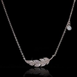 Necklace with silver feather / zircon - 925 sterling silver