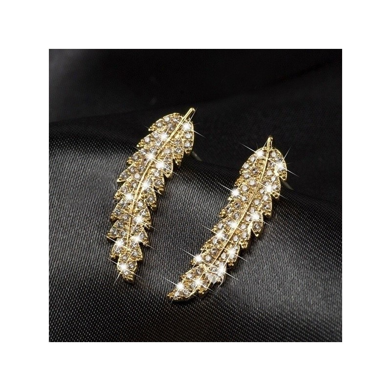 Crystal feathers - elegant stud earrings