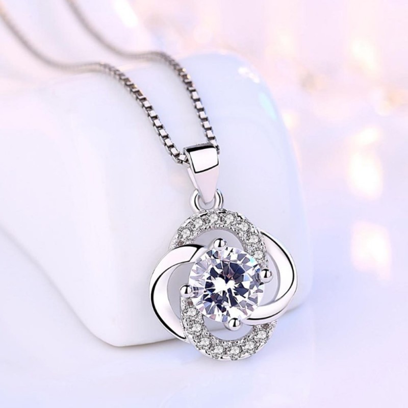 Crystal four-leaf clover - 925 sterling silver necklace - 45cm