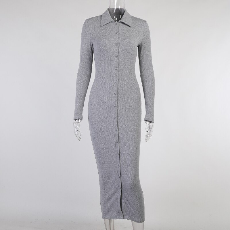 Fashionable button up dress - ankle length - long sleeve - v-neckDresses