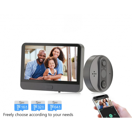 Smart video doorbell - with peephole / PIR motion detection / APP / WiFi - remote control
