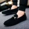 Trendy leather slip-on shoes - non-slip loafers - with metal decoration