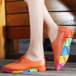 Fashionable loafers - flat shoes - with rainbow soles / laces - genuine leather