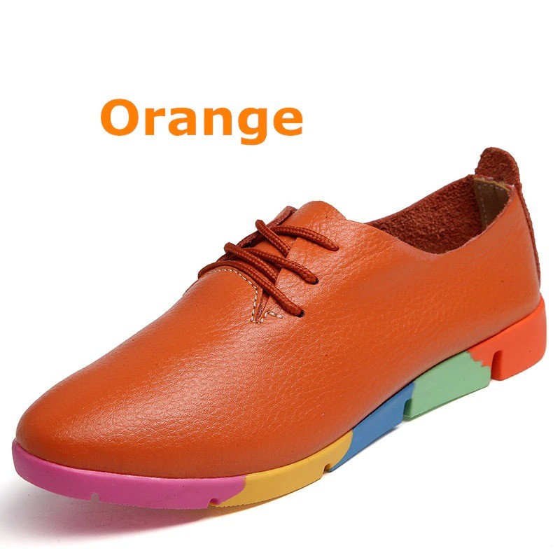 Fashionable loafers - flat shoes - with rainbow soles / laces - genuine leather