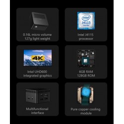 CHUWI - LarkBox - 4K mini PC Intel Celeron - J4115 Quad Core - HD USB-C - 6GB RAM 128GB ROM - Windows 10 - desktop computer