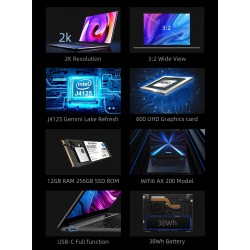 CHUWI GemiBook Pro - 14 inch - 2K - 12GB RAM 256GB - SSD - Windows 10 - computer with backlit / keyboard