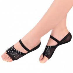 Ballet / dance socks - open toe / protective leather pads - mesh / rhinestones