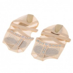 Ballet / dance socks - open toe / protective leather pads - mesh / rhinestones