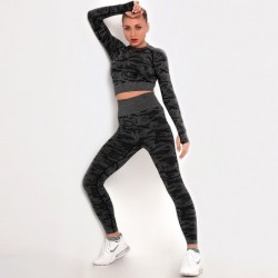 Camouflage fitness set - seamless - long sleeve shirt / leggings
