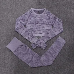 Camouflage fitness set - seamless - long sleeve shirt / leggings