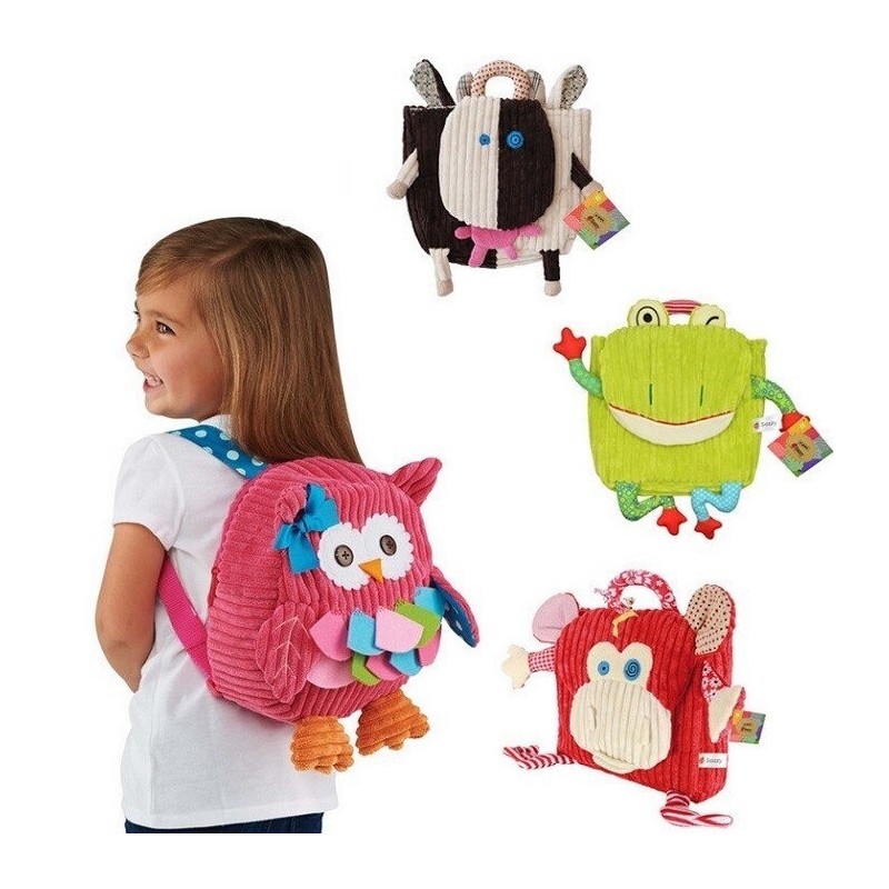 Plush school backpack - pink owl