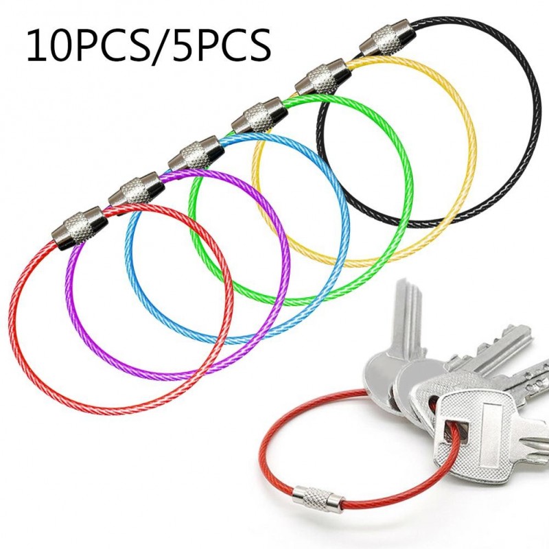 Stainless steel wire keyring - round rope - screwable connector